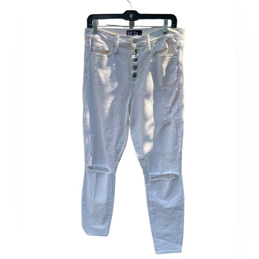 Gap Denim High Rise Legging Jeans Cream Distressed Button Fly 8/29 Regular